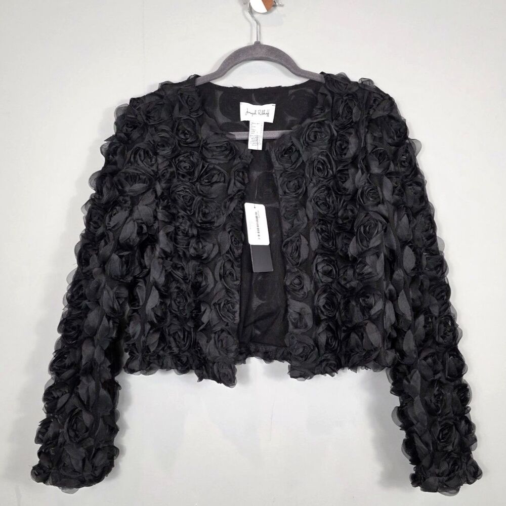 Joseph Ribkoff Black 3D Rosette Bolero Jacket NWT Size 8 Medium Floret Shrug